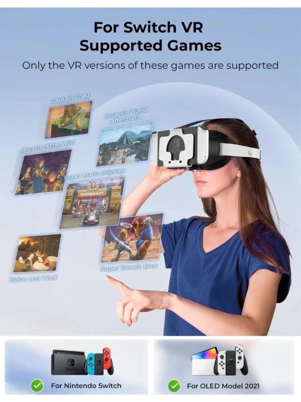 VR Headset for Nintendo Switch OLED VR Glasses W/ Adjustable Lens Head Straps